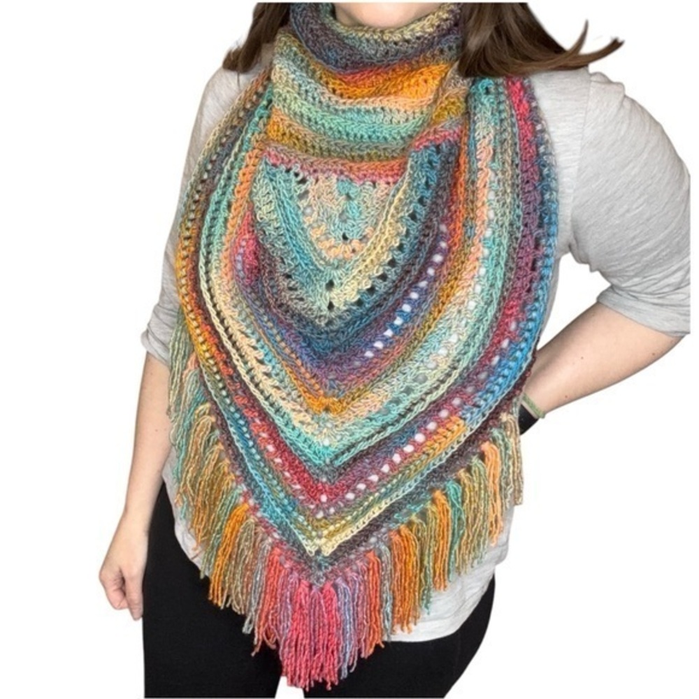 Handcrafted Crochet Cowl Neck Scarf With Fringe‎ New Handmade by Seller Knit